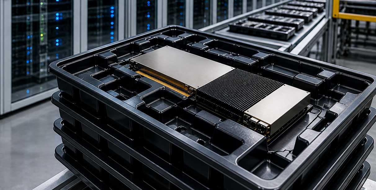 Thermoformed trays and packaging for data center and AI hardware production
